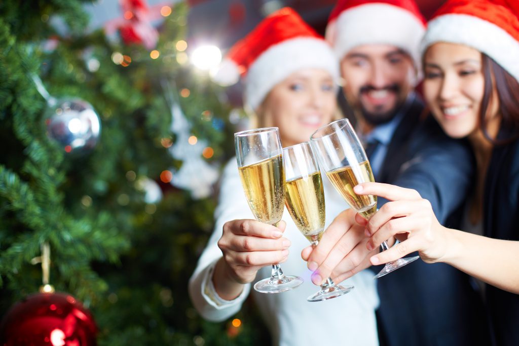 Corporate Year-End Party Cheers with Sparkling Wine