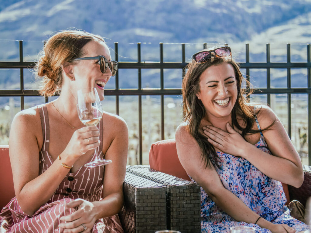 Girlfriends drinking wine with a weekend vacation in Osoyoos