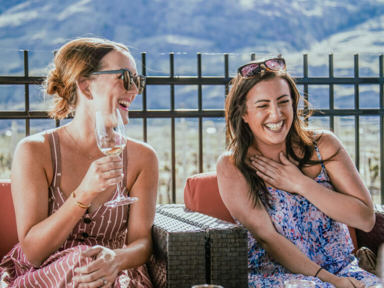 Girlfriends drinking wine with a weekend vacation in Osoyoos
