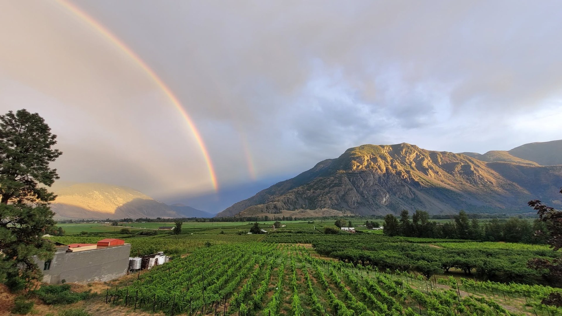 Double rainbow over the vineyard at 3Benches Estate Winery in the Similkameen Valley